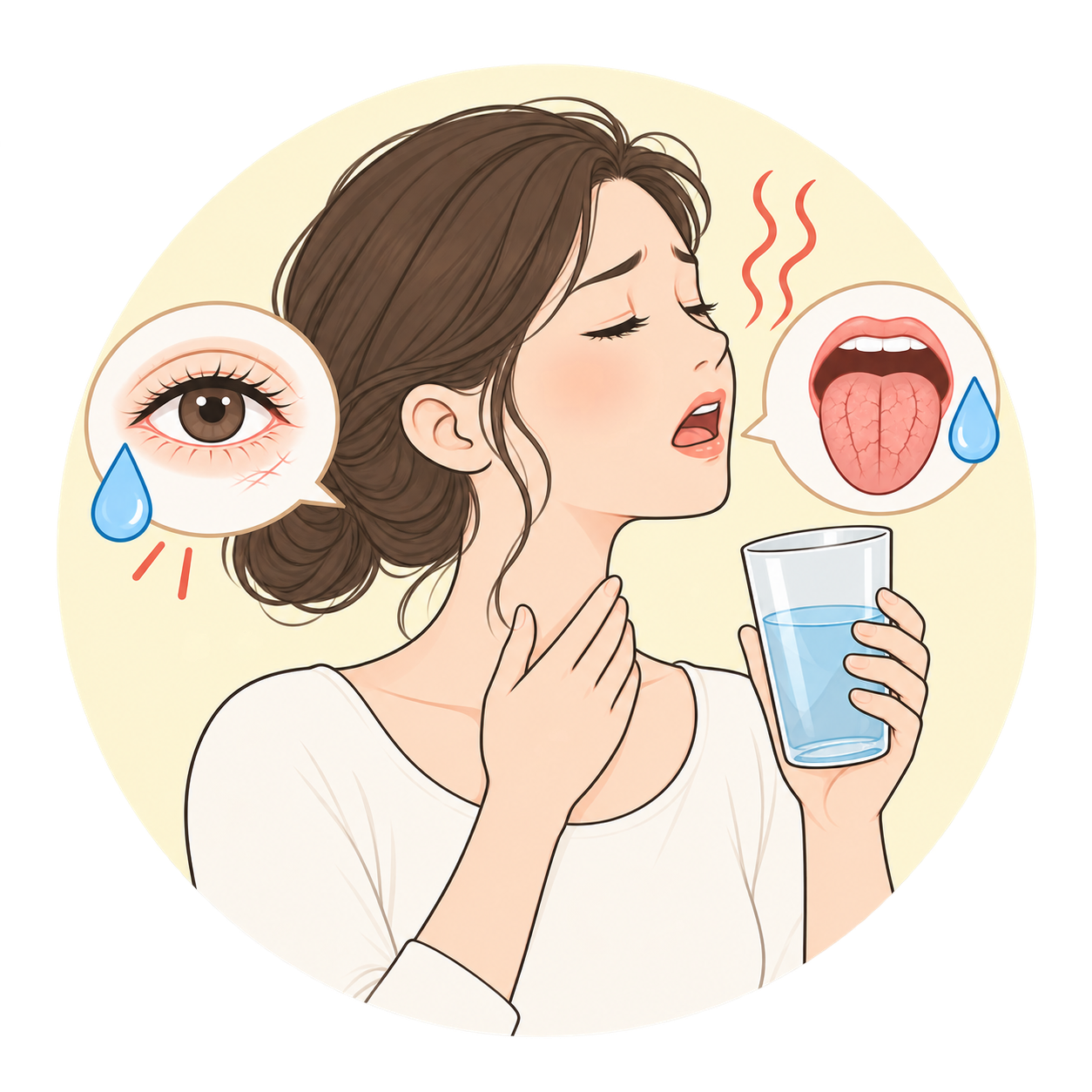 Desktop 我會排成一橫排 5 個：

Hot Flashes | Night Sweats | Sleep | Painful Intercourse | Dry Eyes & Mouth